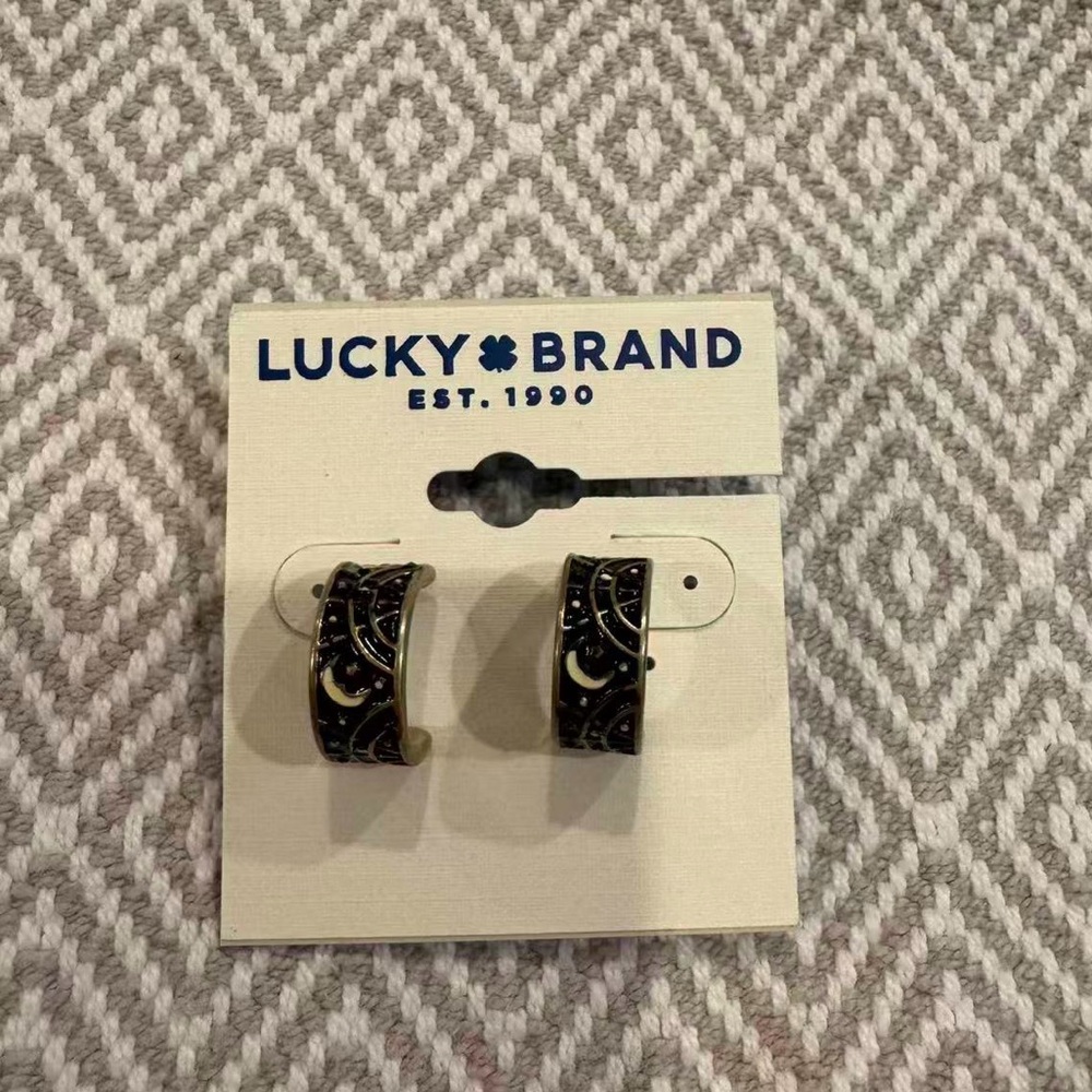 Lucky Brand Black Enamel & Silver-Tone Huggie Hoop Earrings